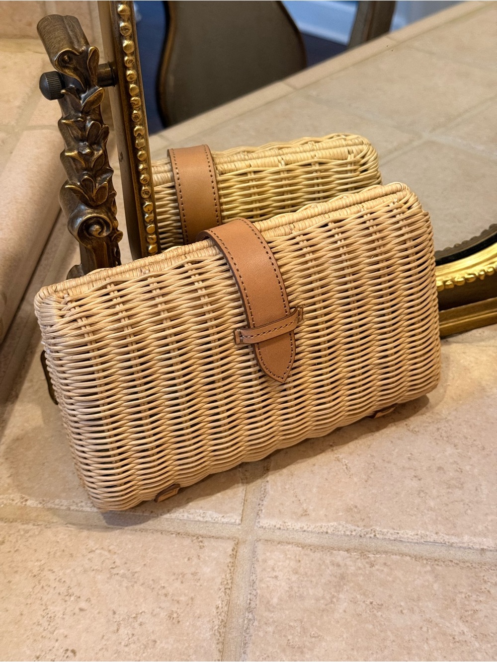 J Crew Woven Raffia Clutch with Leather Trim - Tan - Picture 3 of 6
